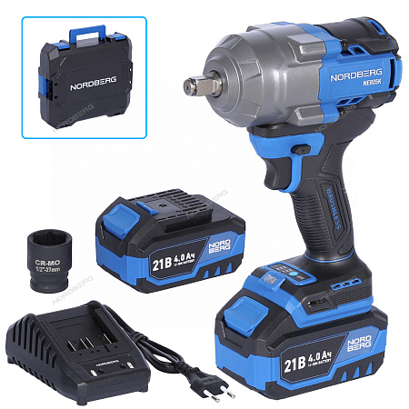 Гайковерт аккумуляторный NE805K 1/2&quot;, 21В, 1000 Нм с двумя 4A аккум. и зар. уст-вом, в кейсе