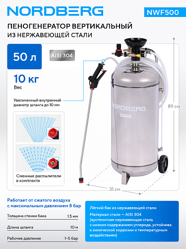 Пеногенератор нержавеющая сталь NWF500, 50 л.