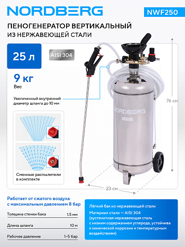 Пеногенератор нержавеющая сталь NWF250, 25 л.