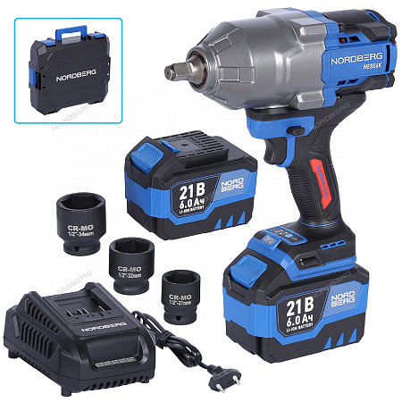 Гайковерт аккумуляторный NE806K-1/2 1/2&quot;, 21В, 1500 Нм с двумя 6A аккум. и зар. уст-вом, в кейсе