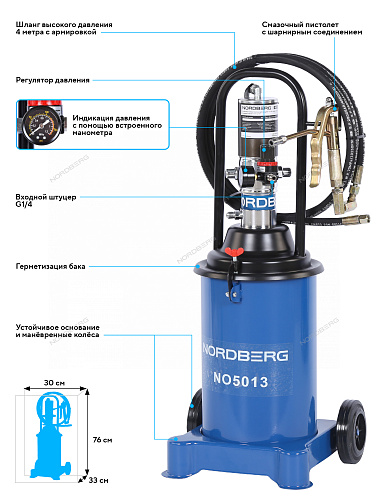 N5013 Установка для раздачи густой смазки с педалью, 12 л